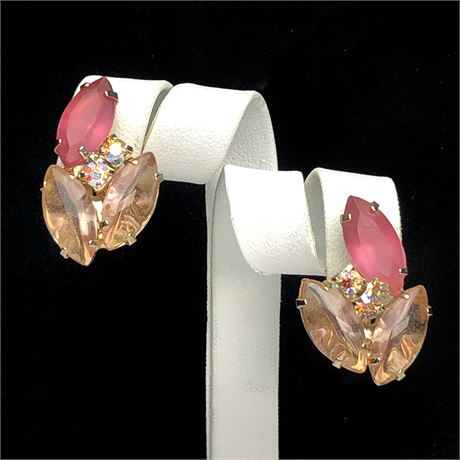 Vintage Open Back Bezel Set Pink Rhinestone Earrings
