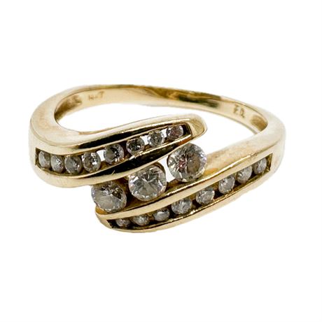 14K Yellow Gold & Diamond Anniversary Bypass Ring