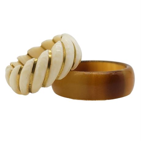 Pair Vintage Rings: Horn Sz 6 and Celluloid w/ 14K Gold Wrap Sz 3.75