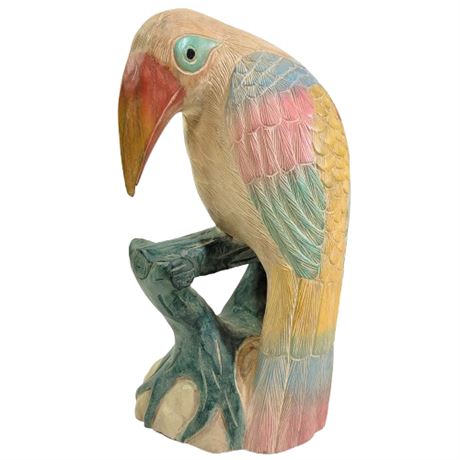 Pier 1 Imports Pastel Wooden Carved Parrot Statue