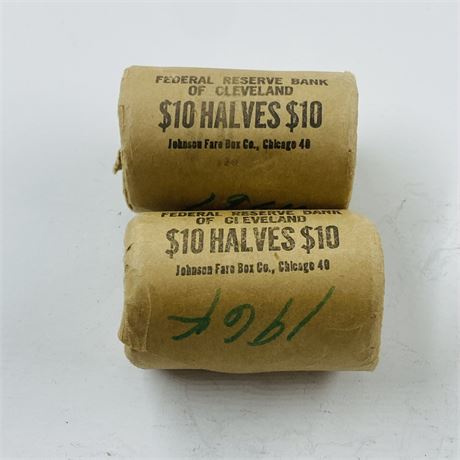 2 BU $10 SEALED Fed Reserve Rolls 1964-P Kennedy Halves