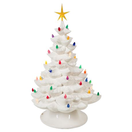 Vintage 18" Lighted White Ceramic Christmas Tree w/ 3" Star