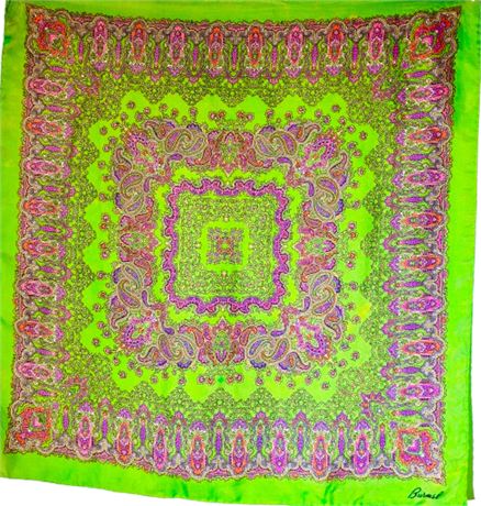 Vtg Burmel Psychedelic Silk Scarf - Neon Green and Pink