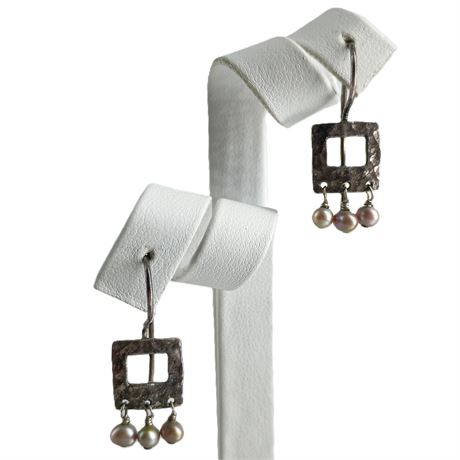 Silver-Tone Geometric Faux Pearl Drop Earrings
