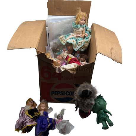 Box of Dolls and Accessories