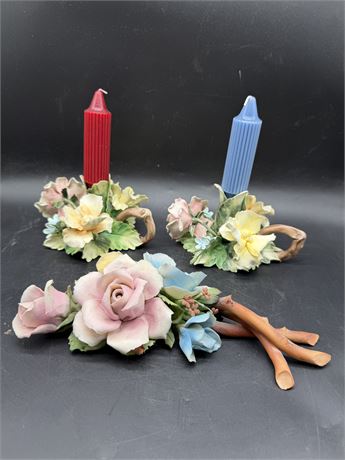 Capodimonte Pr. of Candle Holders & Spray Flowers