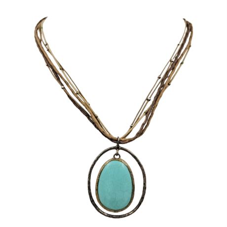 Multi-Strand String Necklace with Dyed Blue Howlite Pendant