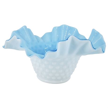 Vintage KANAWHA Cased Turquoise Hobnail Milk Glass Ruffled Bowl