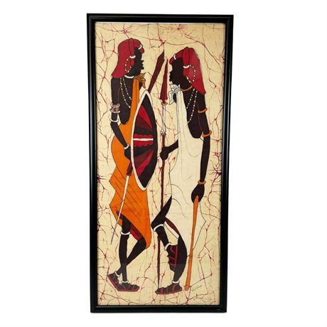 Vintage African Warriors Batik Painting on Fabric