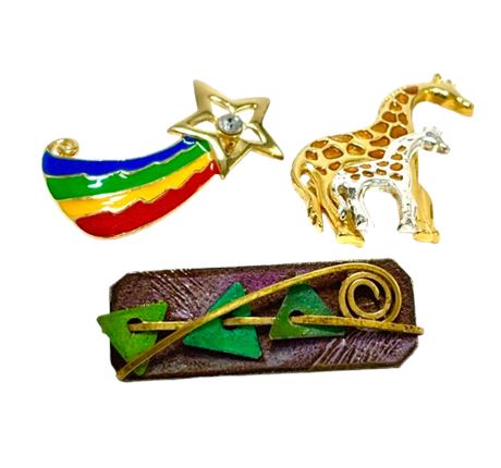 Vtg Brooch Mixed Lot - Rainbow, Giraffe w/Baby, Modernist Abstract