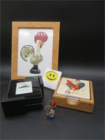 Roosters Picture & Coasters & Ornament, Smiley Face Night Light & Photo Discs