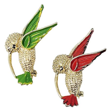 Pair Vintage GERRY'S Enamel Hummingbird Brooches