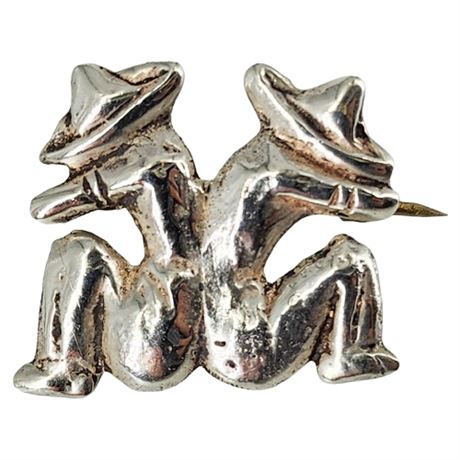 Vintage 40s Sterling Silver Sleeping Mexican Men Brooch