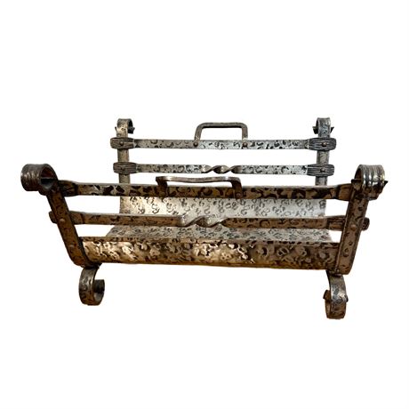 Mid-Century Hammered Metal Log Holder