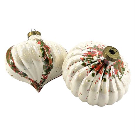 Large Mid-Century Iridescent Ceramic Christmas Ornaments