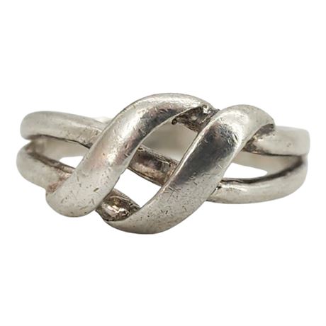Vtg Sterling Silver Ribbons Ring, Sz 8