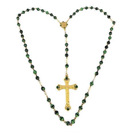Vintage Green Glass Beads Irish Rosary