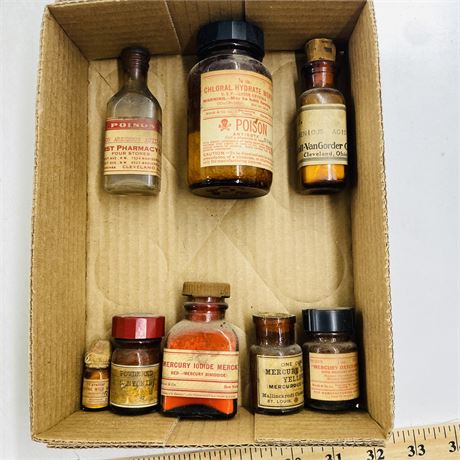 Antique Poison Bottles w/ Paper Labels
