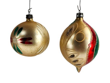 Two Vintage 40's West German Hand Painted Ornaments