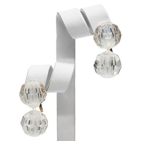 Vintage RICHELIEU Clear Faceted Acrylic Bead Drop Clip Earrings