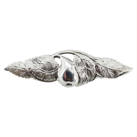 Vintage Art Nouveau Sterling Silver Pear & Leaves Bar Brooch
