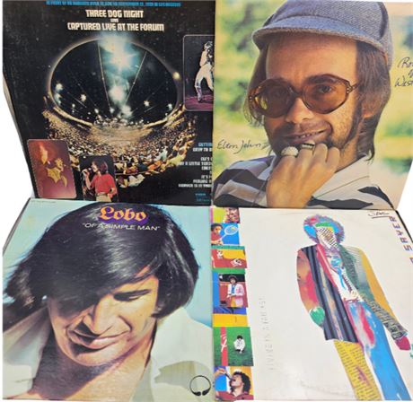 Lot of 4 VTG records--Elton John, Lobo, Three Dog Night, Leo Sayer