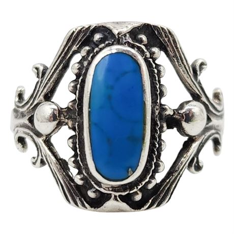 Vintage Sterling Silver Turquoise Ring, Sz 5.5
