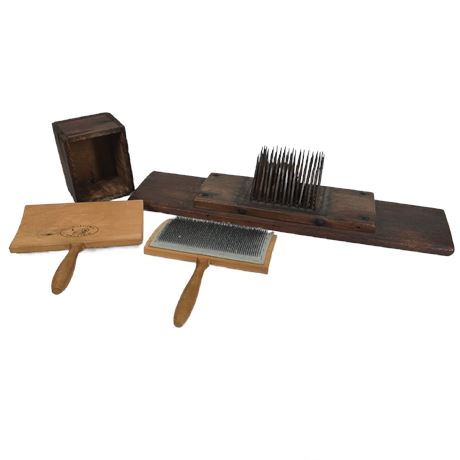 Antique Wool Carder & Wool Brushes