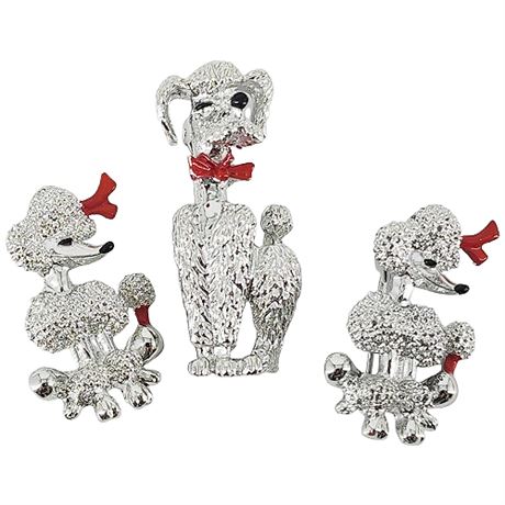 Vintage Poodle Family Brooches Set