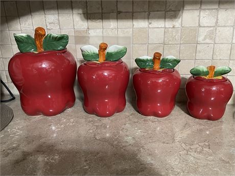 Loy of 4 Casa Vero Apple Theme Ceramic Kitchen Jars