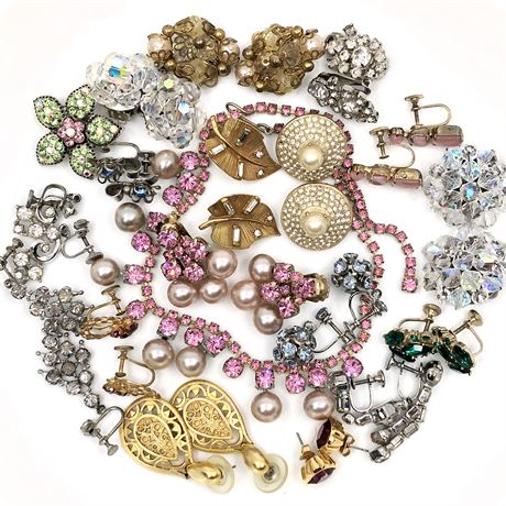 Vintage Jewelry Lot- Rhinestone Earrings, Rosecraft, Pink Necklace Set, Aurora B