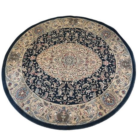 Round Wool Blue & Cream Area Rug