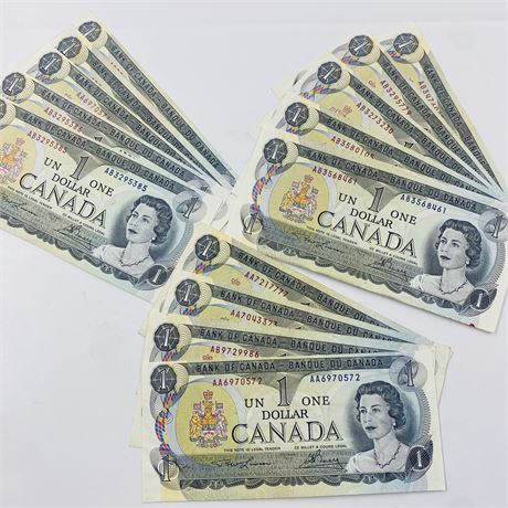 15 AU/MS 1973 Canada $1 Bills
