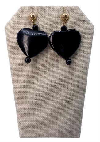 Black Obsidian Artisan Crafted Heart Shaped Pierced Earrings