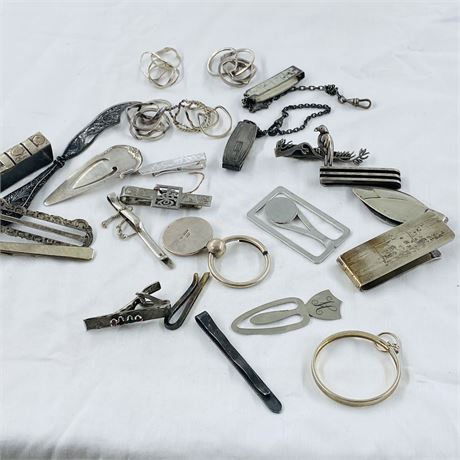 200g Sterling Lot - Clips Rings Pins + More