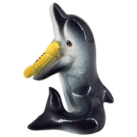 Vintage Japanese Ceramic Dolphin w/ Lyre Figurine
