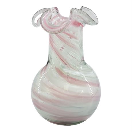 Vintage 80s Hand Blown Art Glass Swirl Vase
