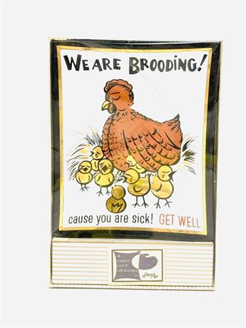 Vtg Houzz Art Get Well Gift "We are brooding" Glass Trinket Tray
