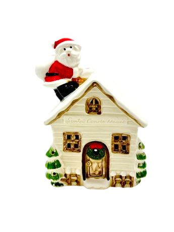 Vtg Lighted Christmas House w/Santa on the Roof at Chimney