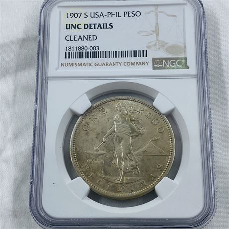 UNC 1907-S USA Philippines Silver Peso NGC Graded