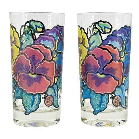 Pair of Vintage Irene Pasinski Pansy Hi-Ball Glasses