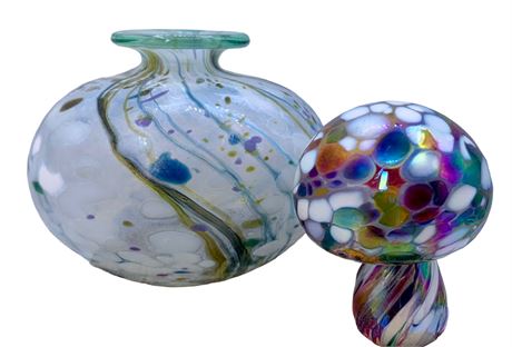 Artisan Made Miniature Art Glass Bud Vase & Mushroom