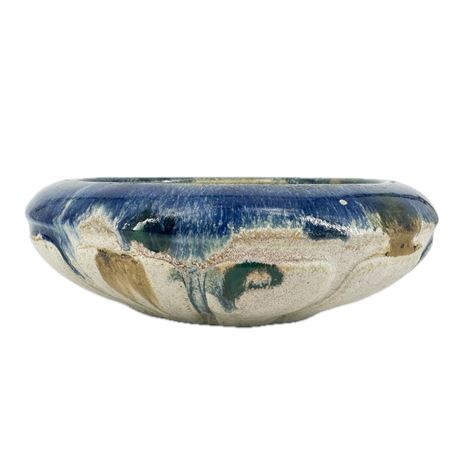 Antique Arts & Crafts Blue & White Mottled Pottery Bowl