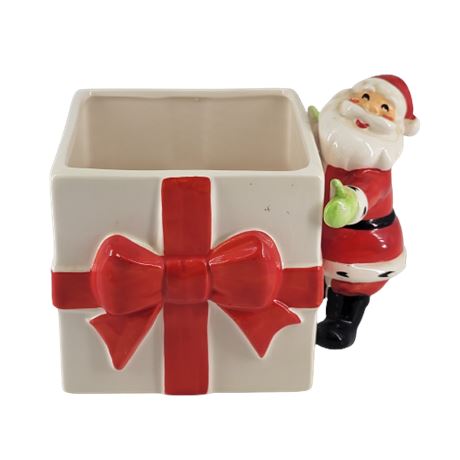 Vintage Ceramic Santa Claus Gift Box Planter