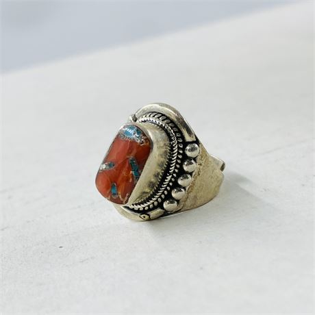 12.8g Sterling Coral Ring Size 7.5
