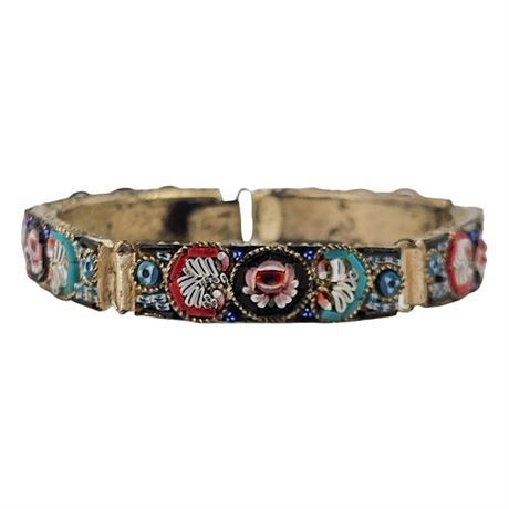 Vtg Italian Micro Mosaic Curved Links Bracelet