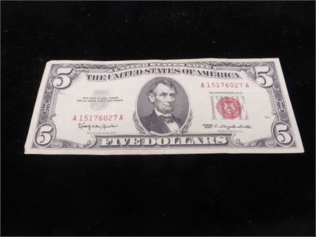 1963 $5 Federal Reserve Note # A 15176027 A