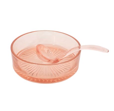 VTG Pink Depression Glass Condiment Server & Spoon