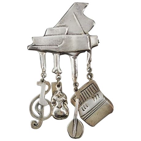 Vintage Mexico Sterling Silver Piano/Music Brooch