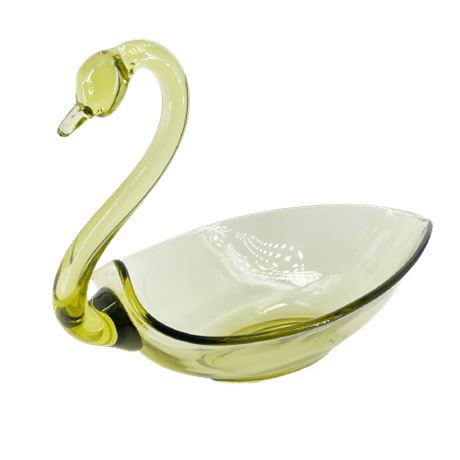 Duncan & Miller Green Swan Vaseline Glass Bowl